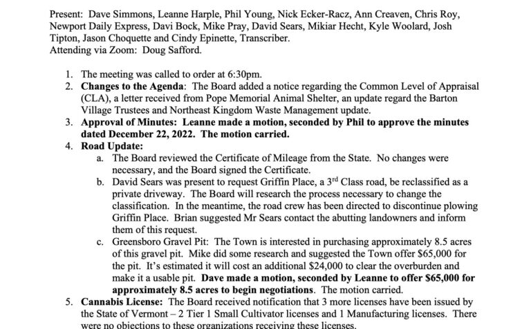 Select Board Minutes 1/12/2023