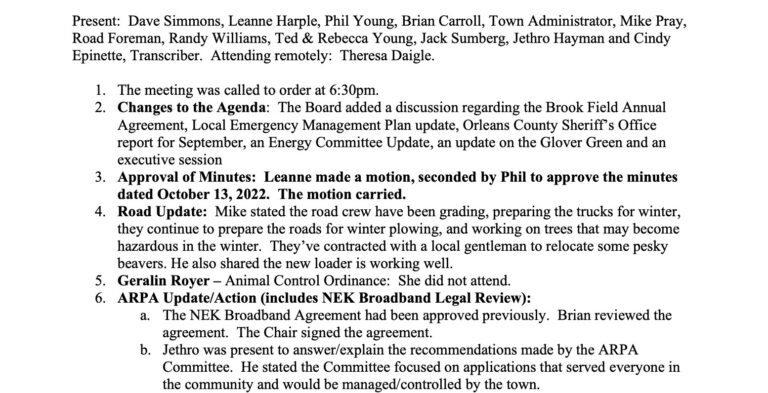 Select Board Minutes 10/27/2022