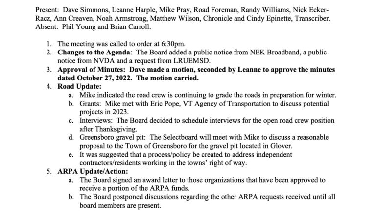 Select Board Minutes 11/10/2022