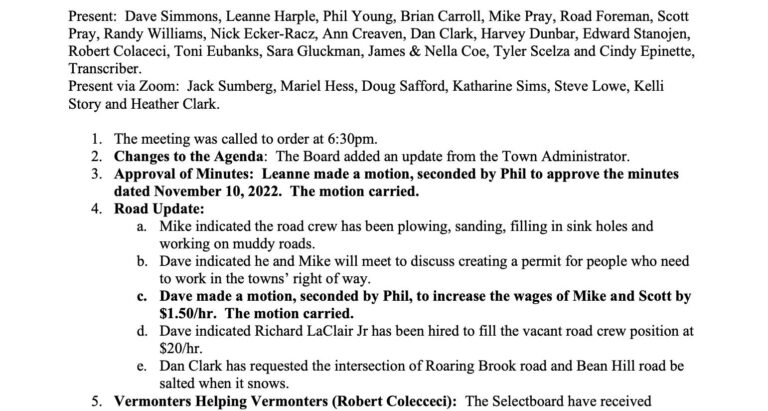 Select Board Minutes 12/8/2022