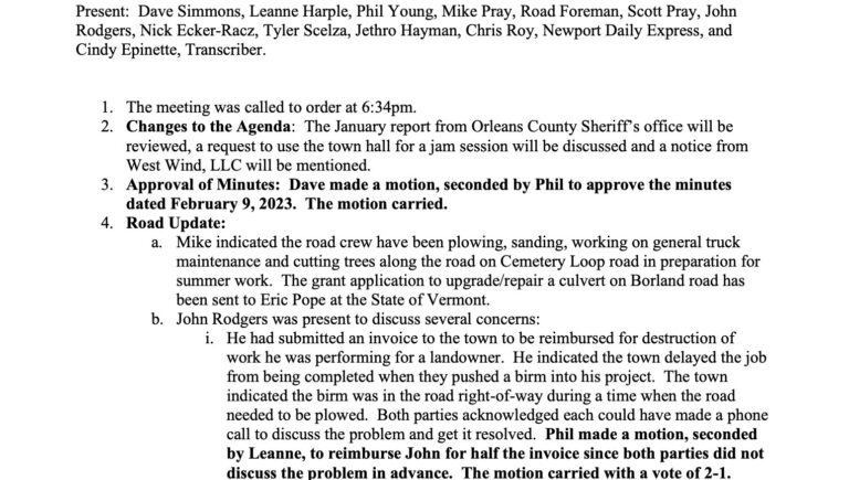 Select Board Minutes 2/23/2023