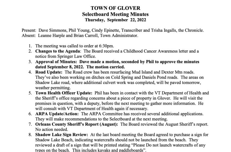 Select Board Minutes 9/22/2022