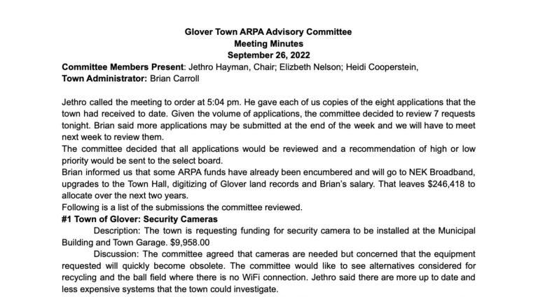 ARPA Advisory Committee Minutes 9/26/2022