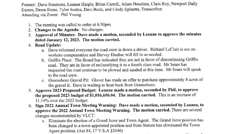 Select Board Minutes 1/26/2023